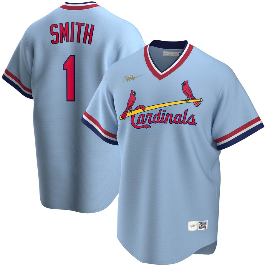 St. Louis Cardinals #1 Ozzie Smith Nike Road Cooperstown Collection Player MLB Jersey Light Blue->st.louis cardinals->MLB Jersey
